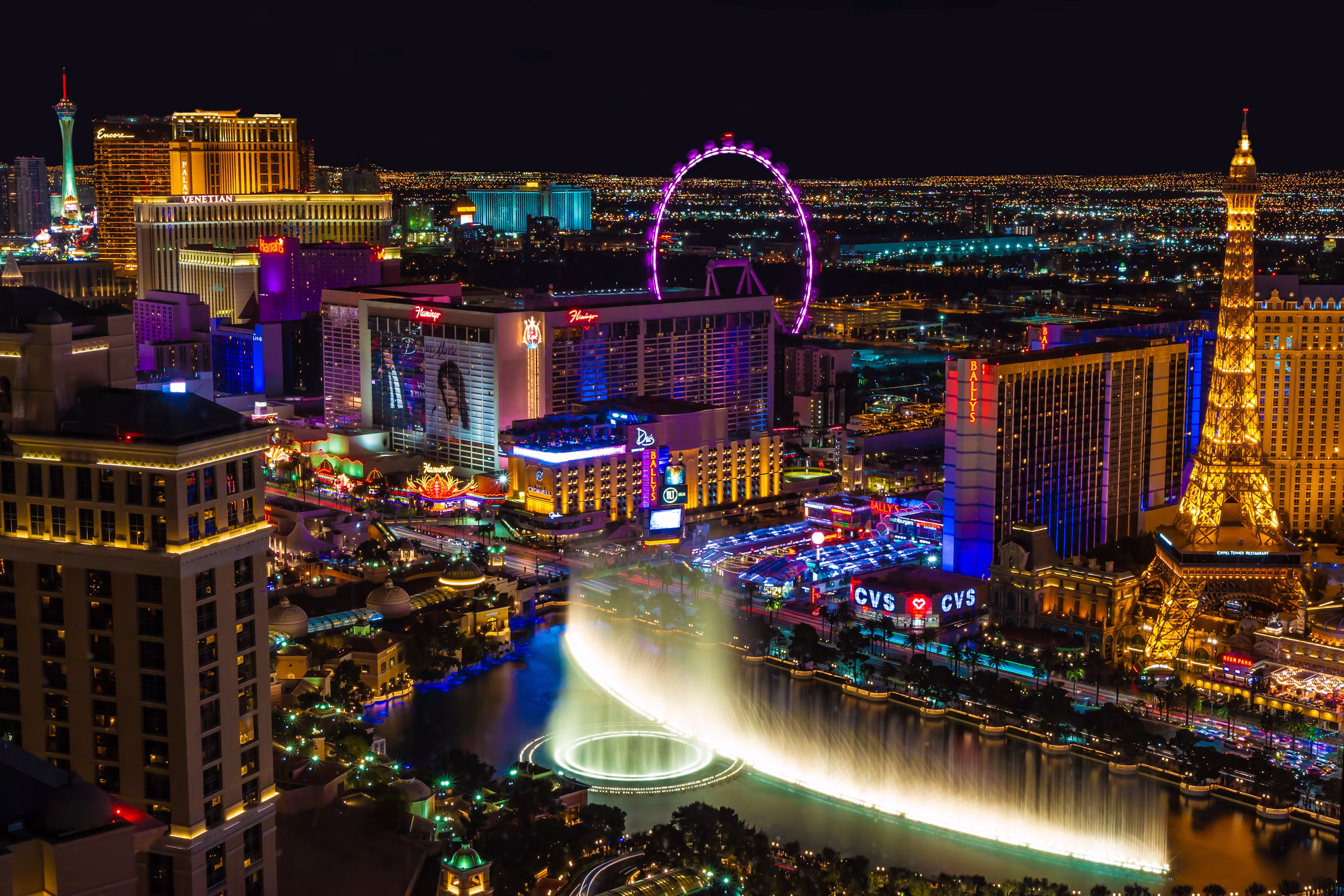 Neon lights on the Las Vegas Strip at night
