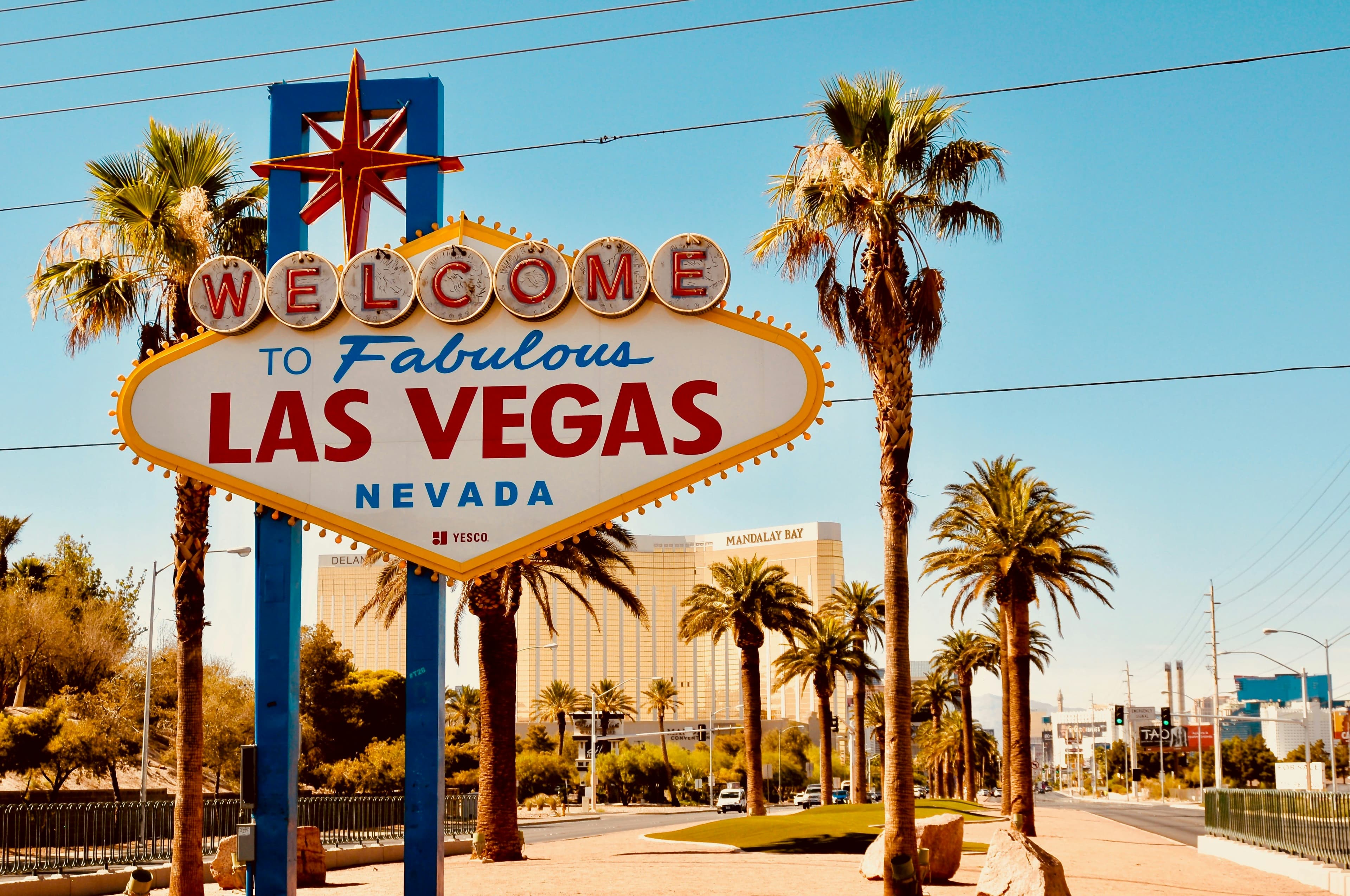 Las Vegas sign, the Strip in the distance