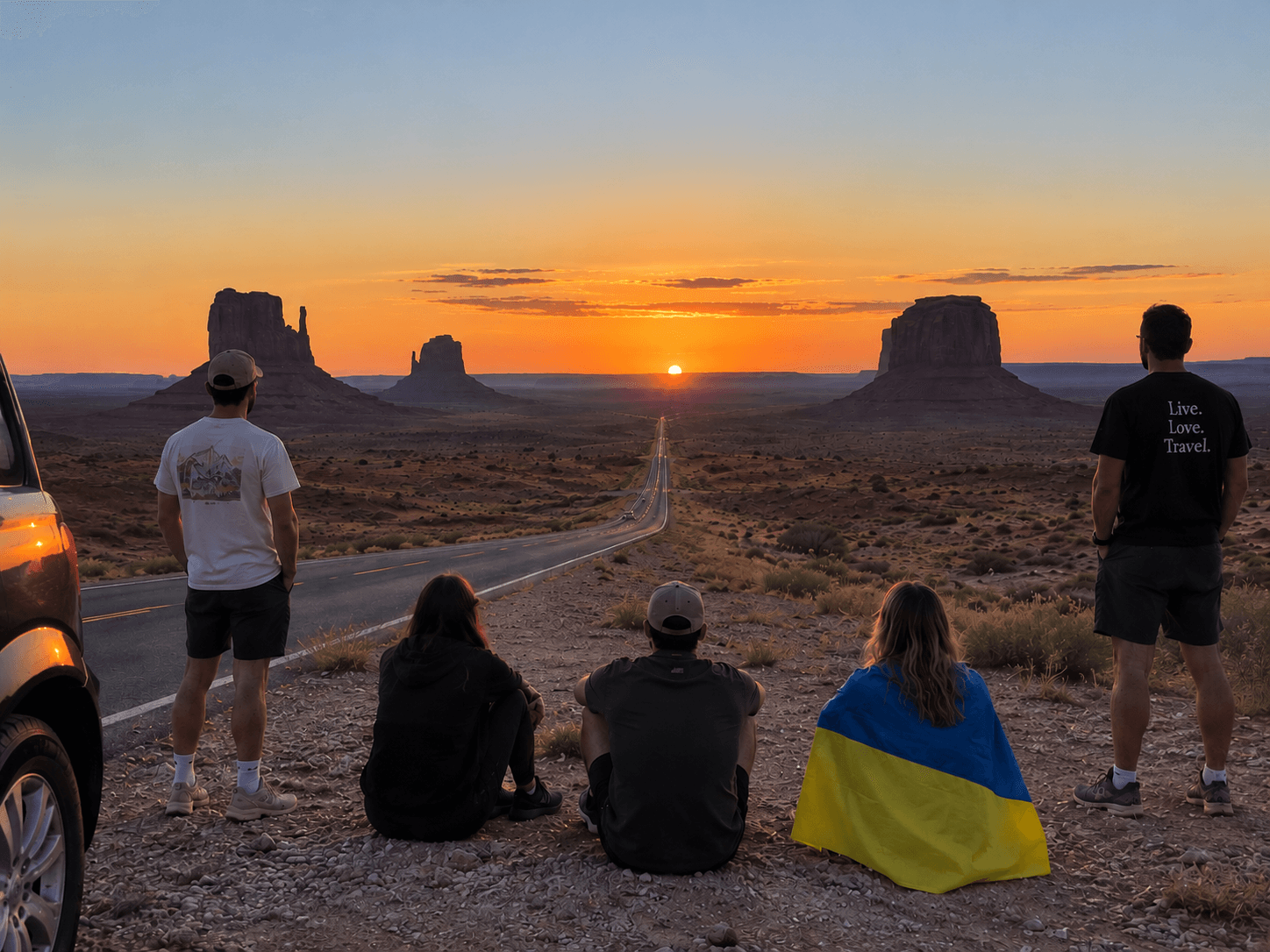 Sunset on Forest Gump Point, the road stretching into the distance