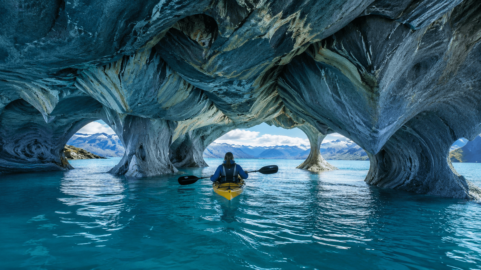 The Marble Caves seen from a kayak
