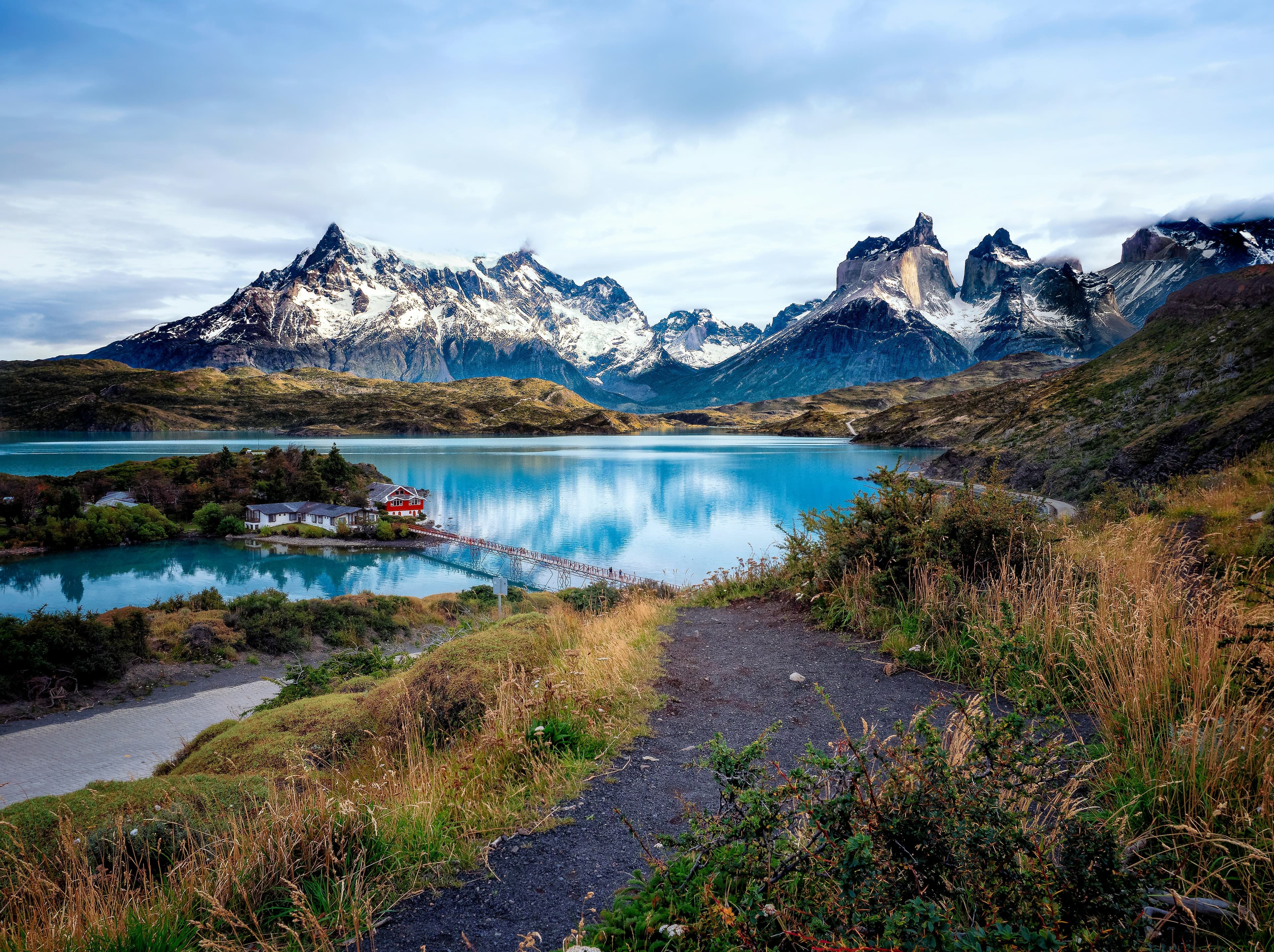 Turquoise glacial water below the peaks